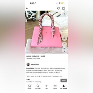 SOLD - LIKE NEW Fable England Into the Woods Tote Bag in Pink - SOLD OUT COLOR